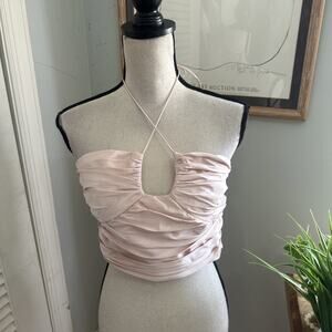 Zara Crop Top Womens Large Pink Ruched Halter Dainty Coquette Soft Girl Rave